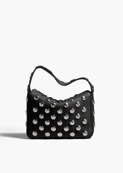 Small Elena Bag in Black Pebbled Leather with Studs