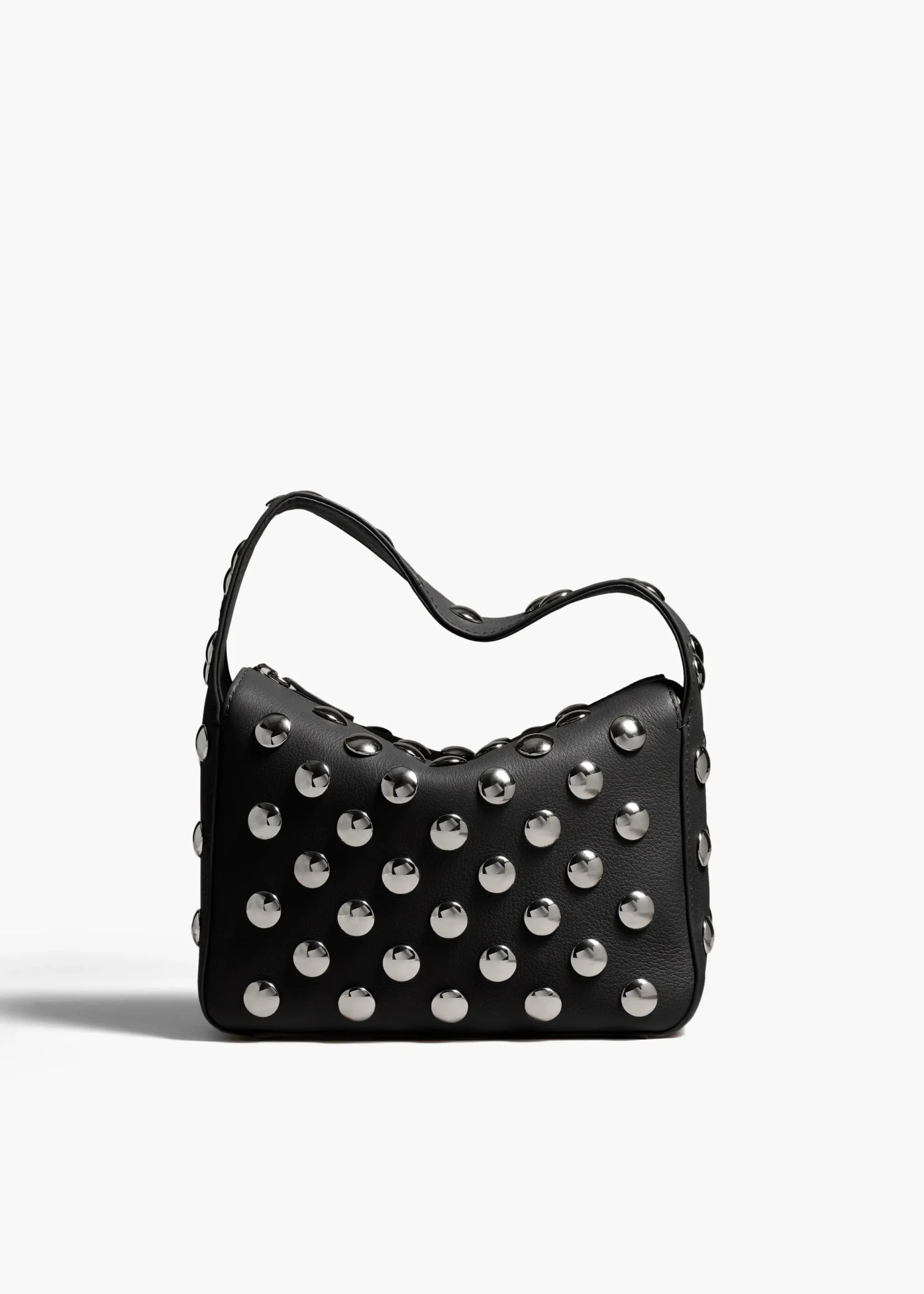 Small Elena Bag in Black Pebbled Leather with Studs