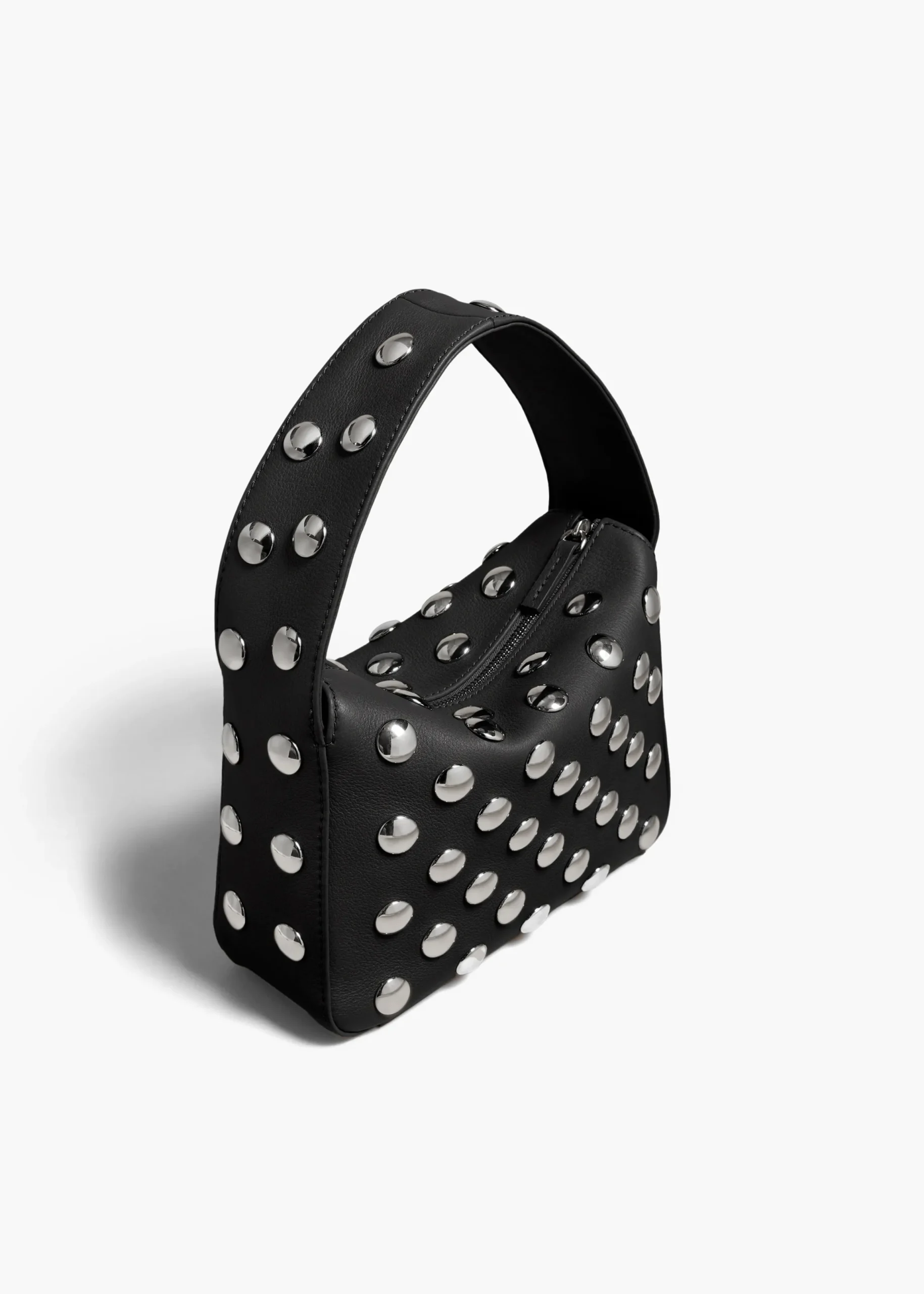Small Elena Bag in Black Pebbled Leather with Studs