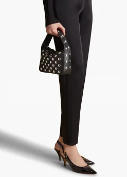 Small Elena Bag in Black Pebbled Leather with Studs