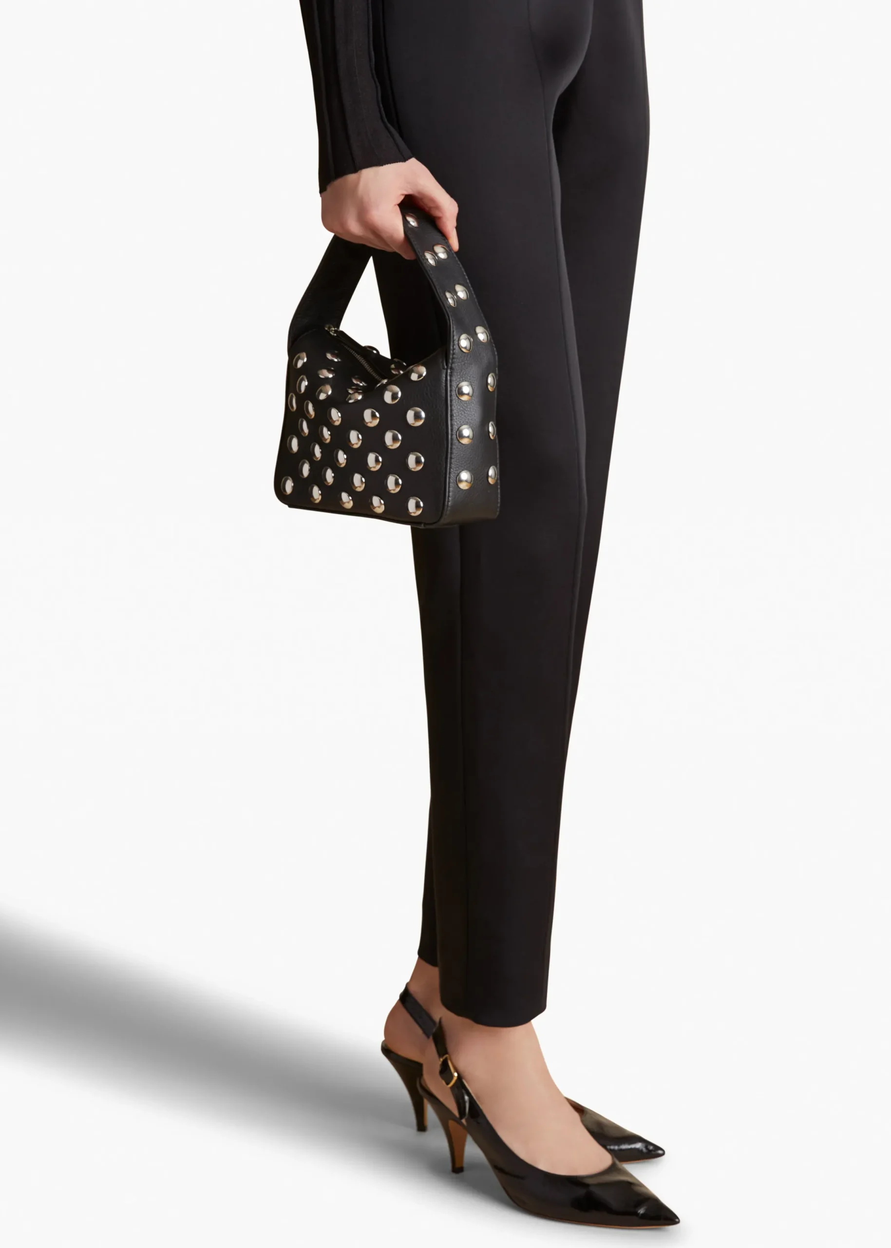 Small Elena Bag in Black Pebbled Leather with Studs