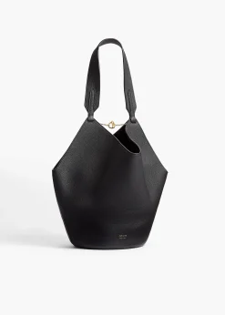 Small Lotus Tote in Black Pebbled Leather