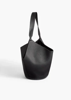 Small Lotus Tote in Black Pebbled Leather