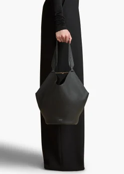Small Lotus Tote in Black Pebbled Leather
