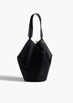 Small Lotus Tote in Black Haircalf