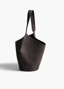 Small Lotus Tote in Dark Brown Suede