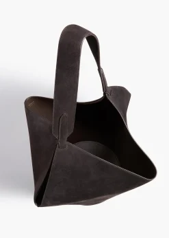 Small Lotus Tote in Dark Brown Suede