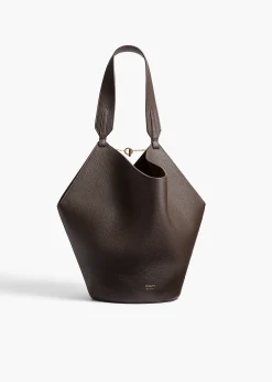 Small Lotus Tote in Dark Brown Pebbled Leather