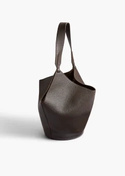 Small Lotus Tote in Dark Brown Pebbled Leather