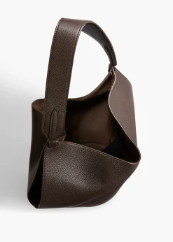 Small Lotus Tote in Dark Brown Pebbled Leather