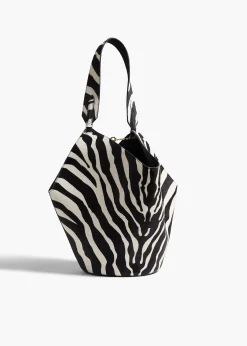 Small Lotus Tote in Zebra Print Haircalf and Black Suede