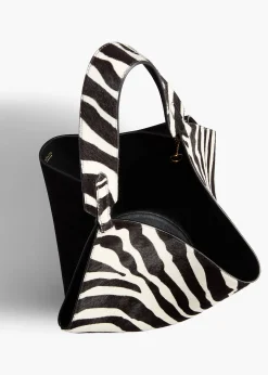 Small Lotus Tote in Zebra Print Haircalf and Black Suede