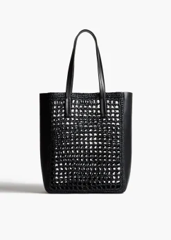 Small Zoe Tote in Black Raffia with Black Leather