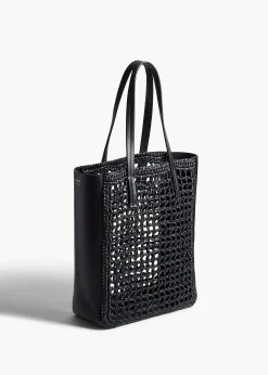 Small Zoe Tote in Black Raffia with Black Leather