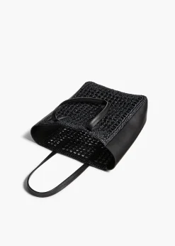 Small Zoe Tote in Black Raffia with Black Leather