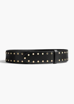 Theo Waist Belt in Black Leather with Gold Studs